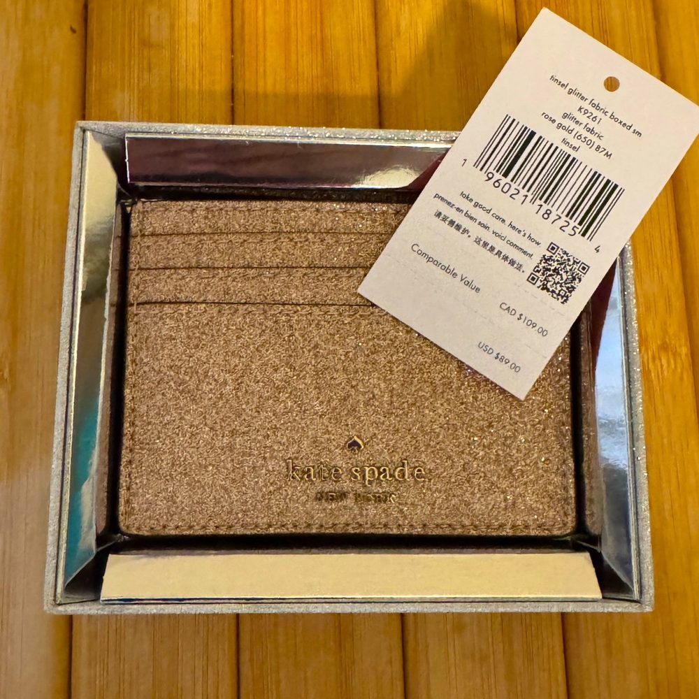 Kate Spade Rose Gold Glitter Card Holder with Gold Hardware - Picture 2 of 7